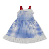 Straps white ruffle plaid kids girls summer dresses