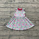 Sleeveless pink floral bow kids girls summer dress