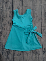 Solid sleeveless bow kids girls athletic dresses