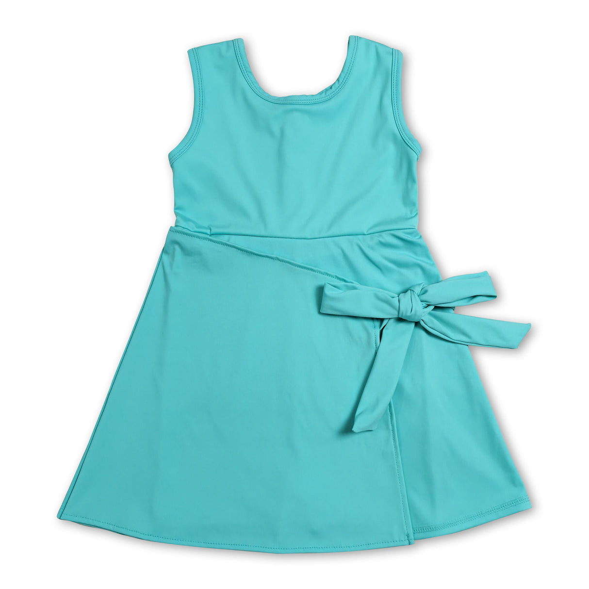 Solid sleeveless bow kids girls athletic dresses