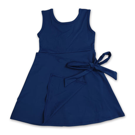Sleeveless navy kids girls summer athletic dresses