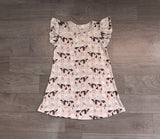 Flutter sleeves light blue plaid cow baby girls farm dress
