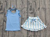 Sleeveless ruffle top floral stripe skirt girls active set