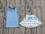 Sleeveless ruffle top floral stripe skirt girls active set