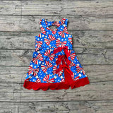 Sleeveless stripe bow stars girls 4th of july athletic dress