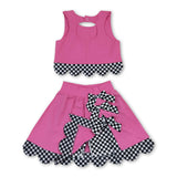 Sleeveless plaid scallop hot pink top skirt girls active wear set