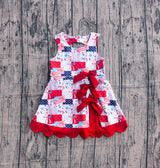 Sleeveless flag bow scallop girls 4th of july athletic dress