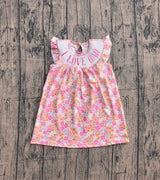 I love dad flutter sleeves floral kids girls dresses