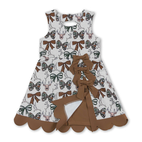Sleeveless camo bow deer scallop kids girls athletic dress