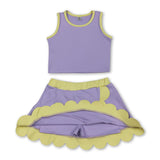Sleeveless lavender yellow scallop kids girls active wear set
