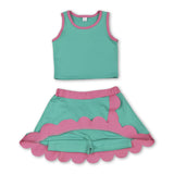 Sleeveless mint pink scallop kids girls active wear set