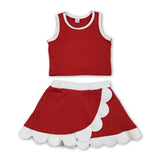Sleeveless red white scallop girls team active wear set
