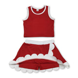Sleeveless red white scallop girls team active wear set
