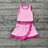 Sleeveless pink hot pink scallop kids girls active wear set