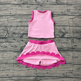 Sleeveless pink hot pink scallop kids girls active wear set