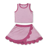 Sleeveless pink hot pink scallop kids girls active wear set