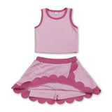 Sleeveless pink hot pink scallop kids girls active wear set