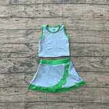 Sleeveless light blue green scallop kids girls active wear set