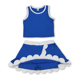 Sleeveless blue white scallop girls team active wear set