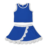 Sleeveless blue white scallop girls team active wear set