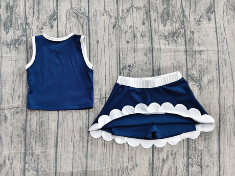 Sleeveless navy white scallop girls team active wear set