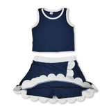 Sleeveless navy white scallop girls team active wear set