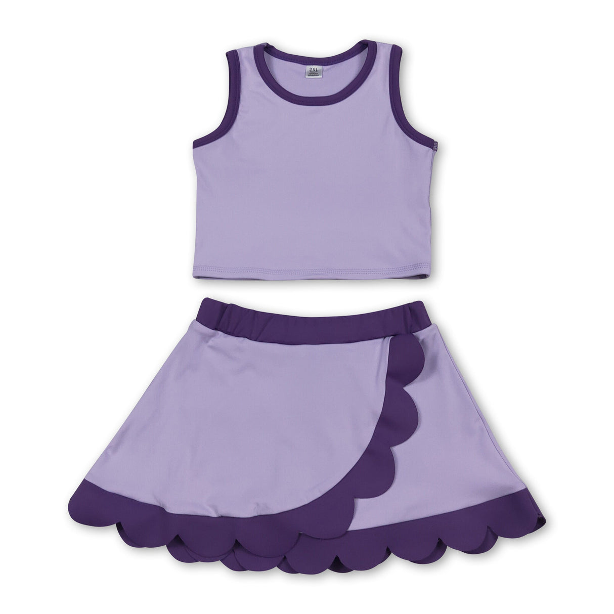 Sleeveless lavender purple scallop kids girls active wear set