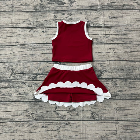 Sleeveless maroon white scallop girls team active wear set