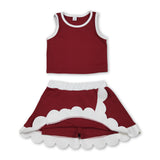 Sleeveless maroon white scallop girls team active wear set