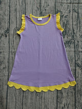 Yellow scallop ruffle sleeveless lavender girls cotton team dress