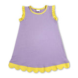 Yellow scallop ruffle sleeveless lavender girls cotton team dress