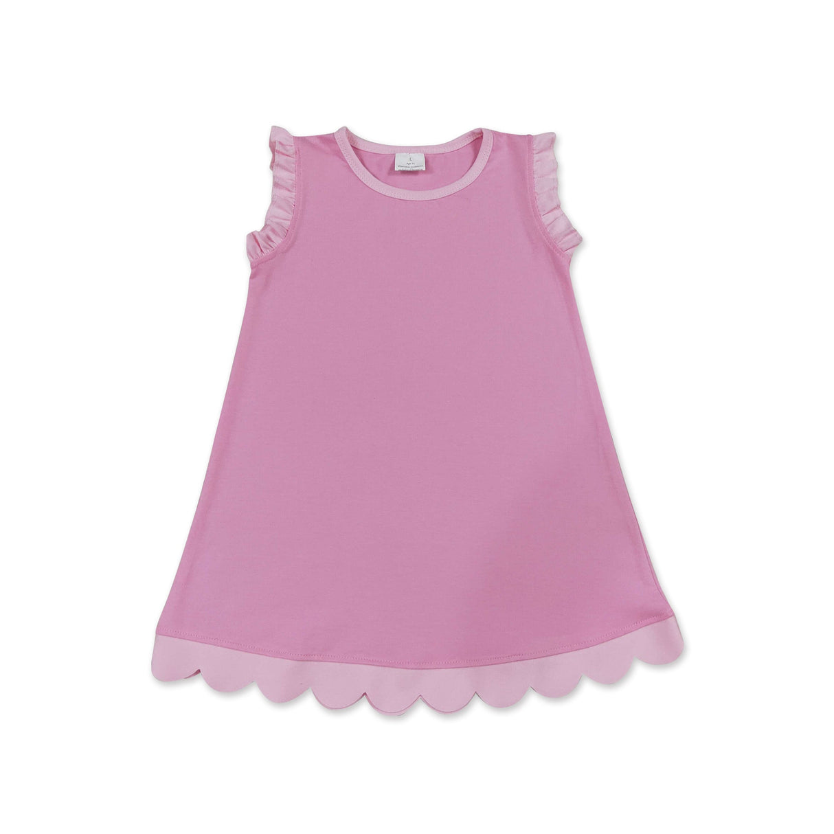 Pink scallop ruffle sleeveless princess girls cotton dress