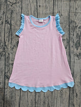Light blue scallop ruffle sleeveless kids girls cotton dress