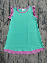 Pink scallop ruffle sleeveless mint girls cotton dress