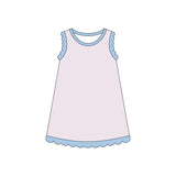 Scallop ruffle sleeveless light pink girls cotton dress