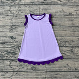 Purple scallop ruffle sleeveless lavender girls cotton dress