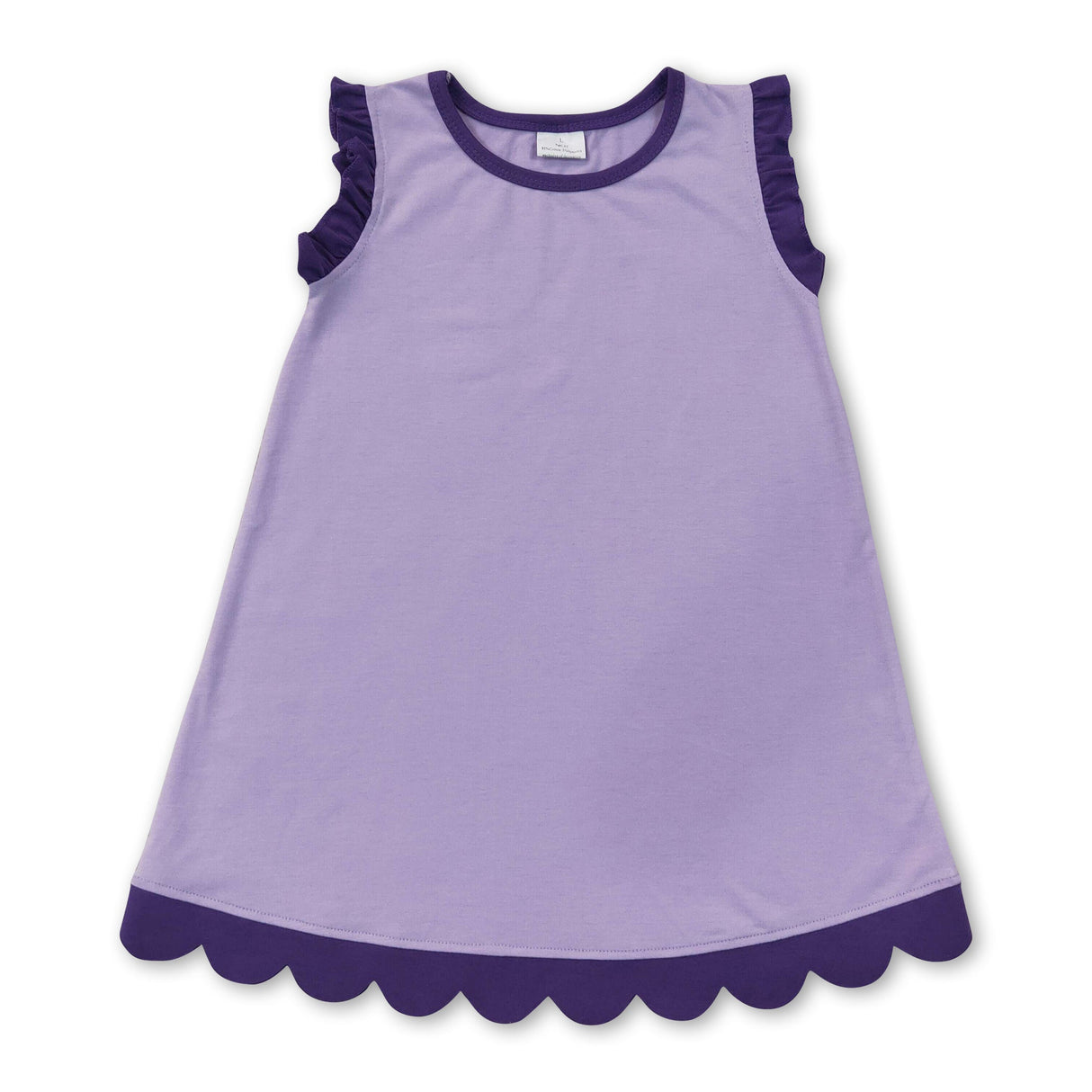 Purple scallop ruffle sleeveless lavender girls cotton dress