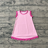 Pink scallop ruffle sleeveless kids girls cotton dress