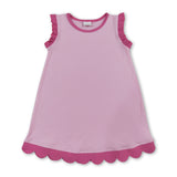 Pink scallop ruffle sleeveless kids girls cotton dress