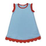 Scallop ruffle sleeveless light blue girls cotton dress