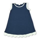 White scallop ruffle sleeveless navy girls cotton team dress