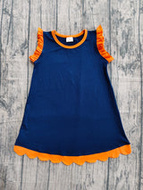 Orange scallop ruffle sleeveless navy girls cotton team dress