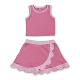 Light pink scallop princess girls summer active wear set