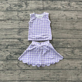 Sleeveless lavender plaid top scallop skirt girls active set