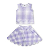 Sleeveless lavender plaid top scallop skirt girls active set