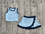 Sleeveless blue dog scallop girls summer active wear set