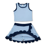 Sleeveless blue dog scallop girls summer active wear set