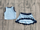 Sleeveless blue dog scallop girls summer active wear set