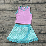 Sleeveless scallop mermaid scale girls active wear set