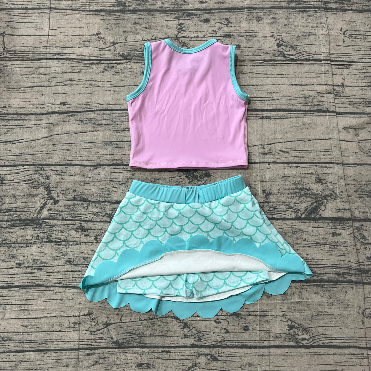 Sleeveless scallop mermaid scale girls active wear set